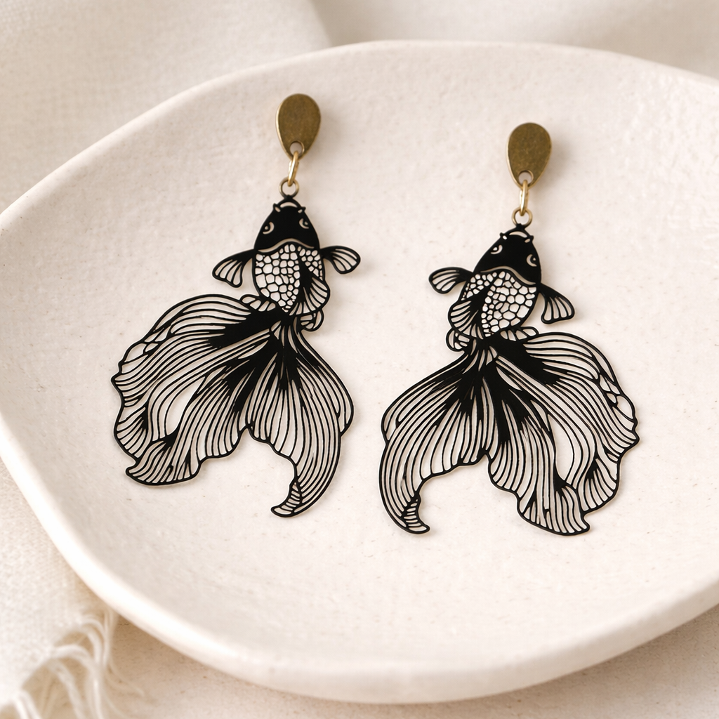 Boucles d'oreilles carpes Koï noires