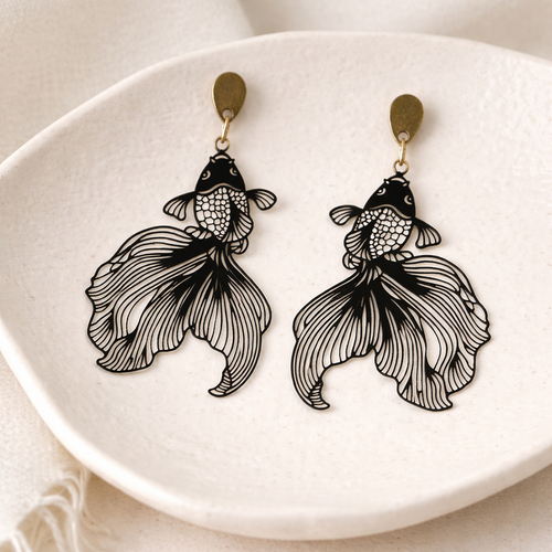 Boucles d'oreilles carpes Koï noires