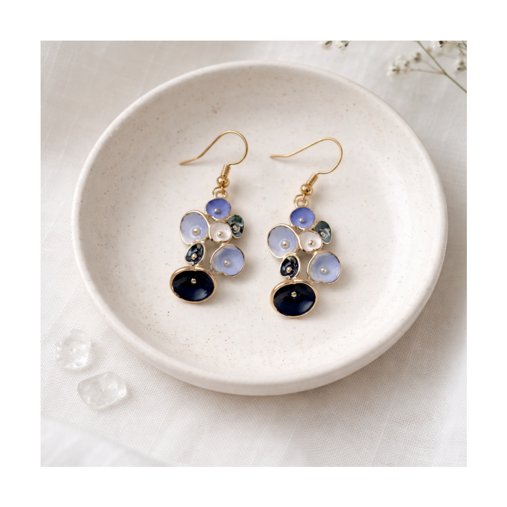 Boucles d'oreilles pendante graphiques ronds bleus