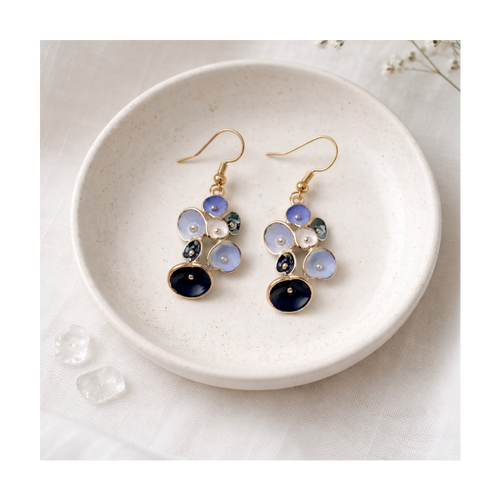 Boucles d'oreilles pendante graphiques ronds bleus