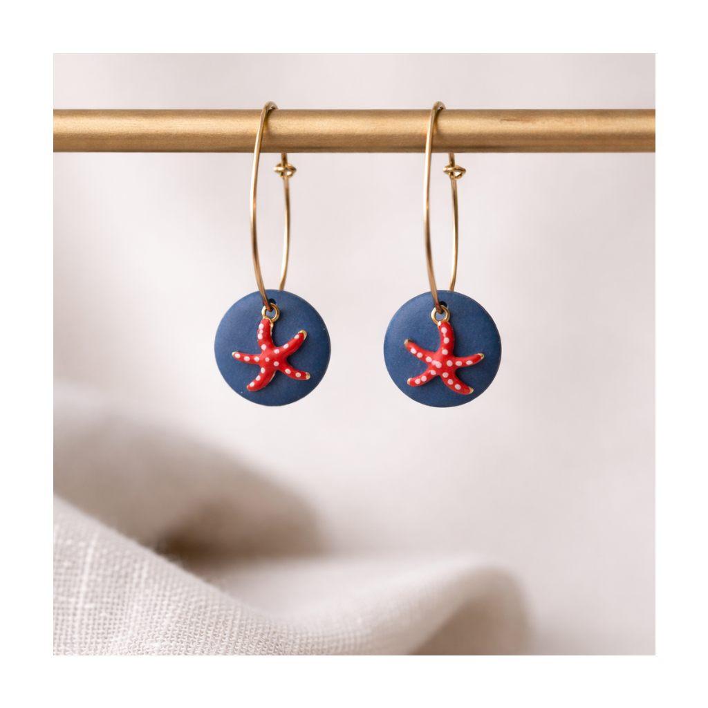 Boucles d'oreilles petites créoles étoile de mer