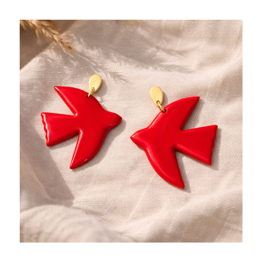 Boucles d'oreilles grands oiseaux rouges