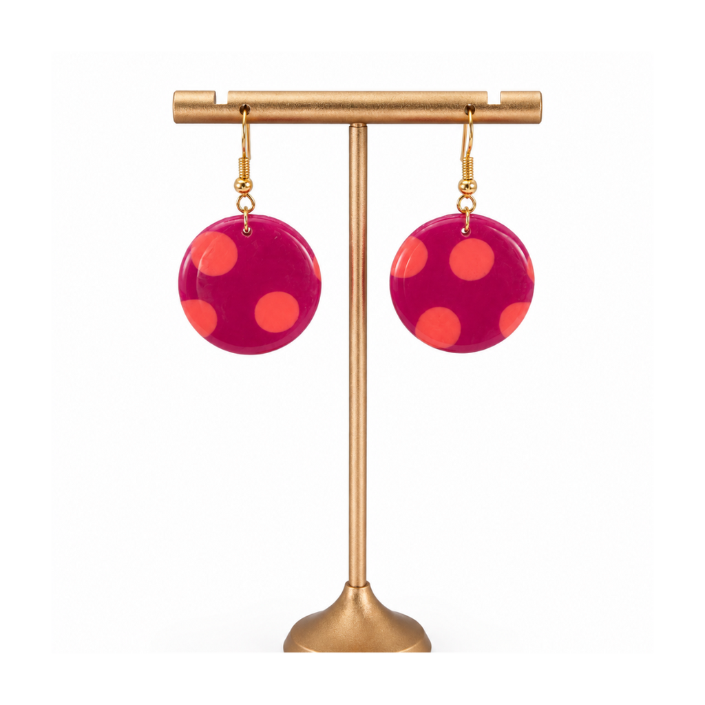Boucles d'oreilles rondes avec gros pois corail
