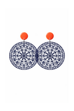 Boucles d'oreilles bleu marine rondes dentelées