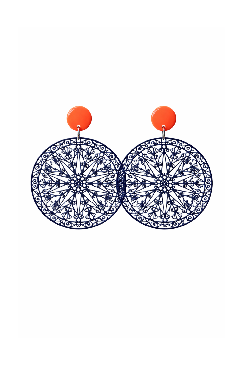 Boucles d'oreilles bleu marine rondes dentelées