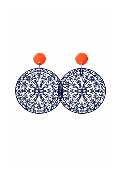 Boucles d'oreilles bleu marine rondes dentelées