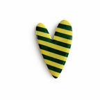 Broche oiseau et coeur rayures vertes