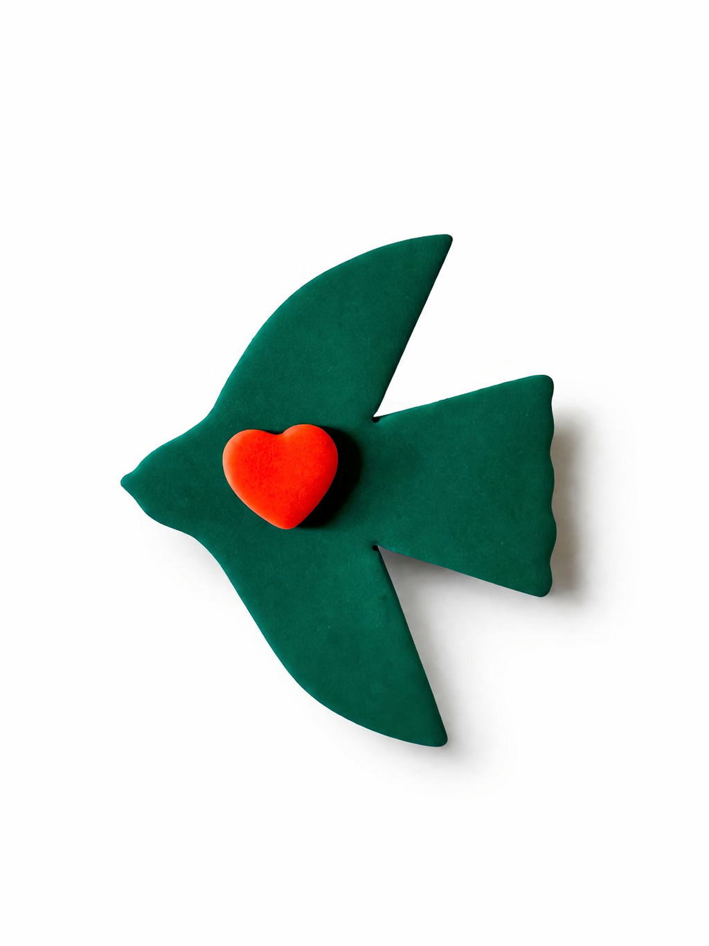 Broche oiseau Matisse vert coeur rouge