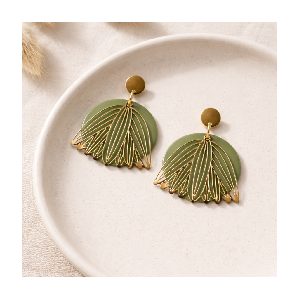 Boucles d'oreilles rondes avec tulipe dorée