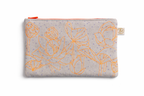 Trousse sérigraphie fleurs fluo et pois violets