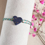 Bracelet cordon turquoise avec breloque coeur