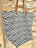 Sac cabas coton motifs graphiques vert olive