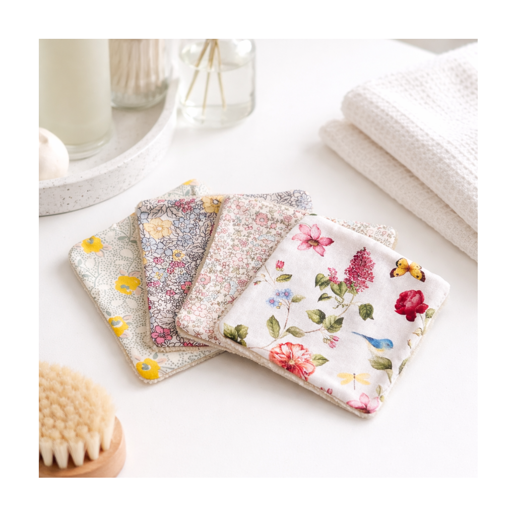 Lot de 4 lingettes démaquillantes petites fleurs