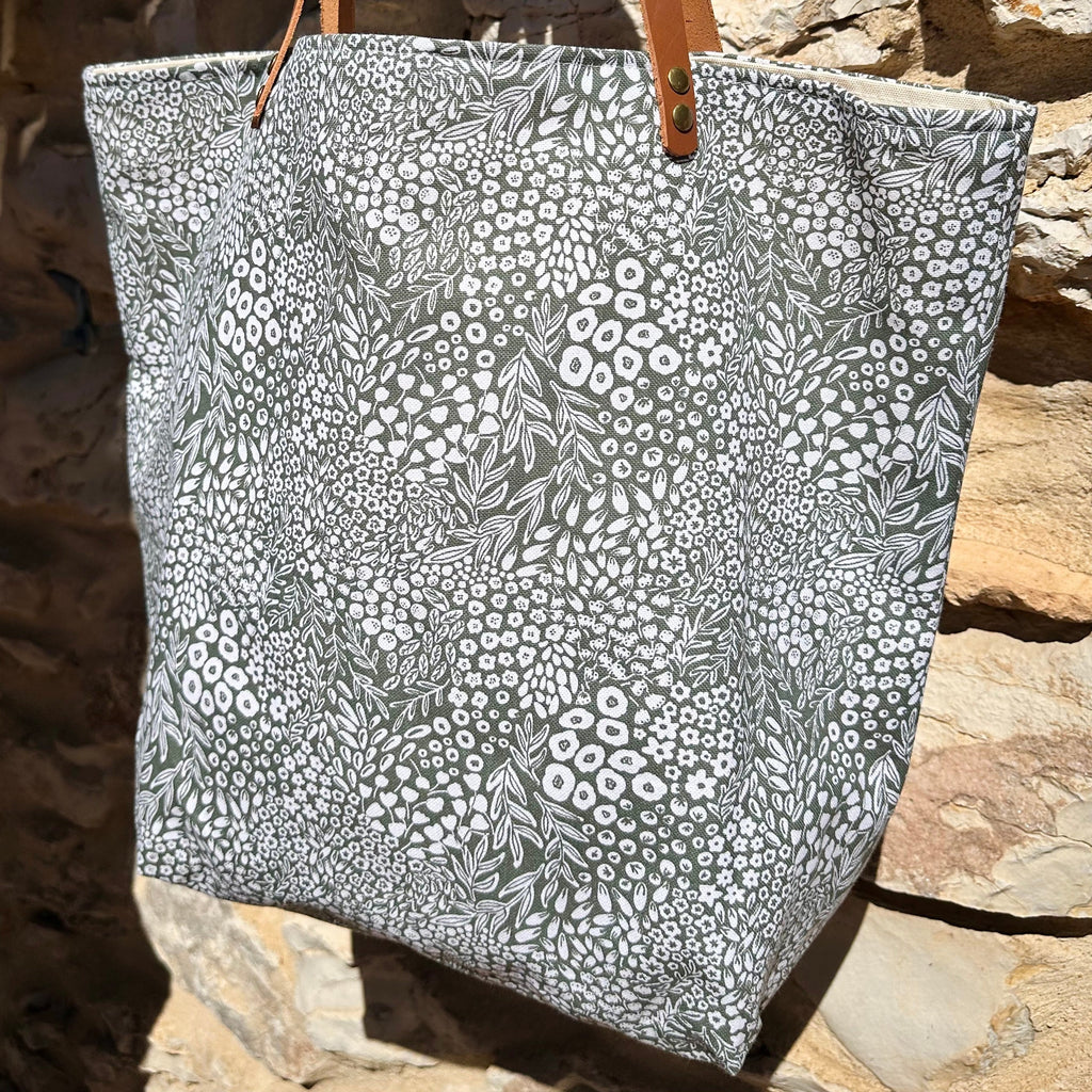 Sac cabas coton fleurs des champs vert