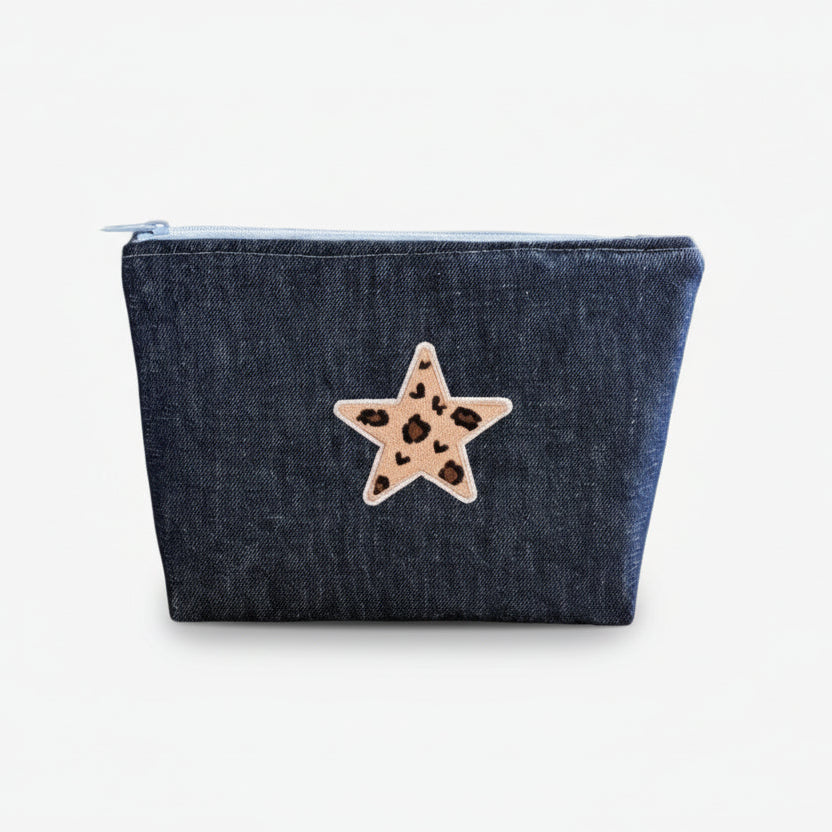 Trousse de toilette jeans patch étoile leopard