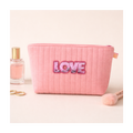 Trousse de toilette velours rose petits brillants patch LOVE en sequins