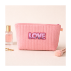 Trousse de toilette velours rose petits brillants patch LOVE en sequins