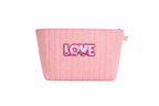 Trousse de toilette velours rose petits brillants patch LOVE en sequins