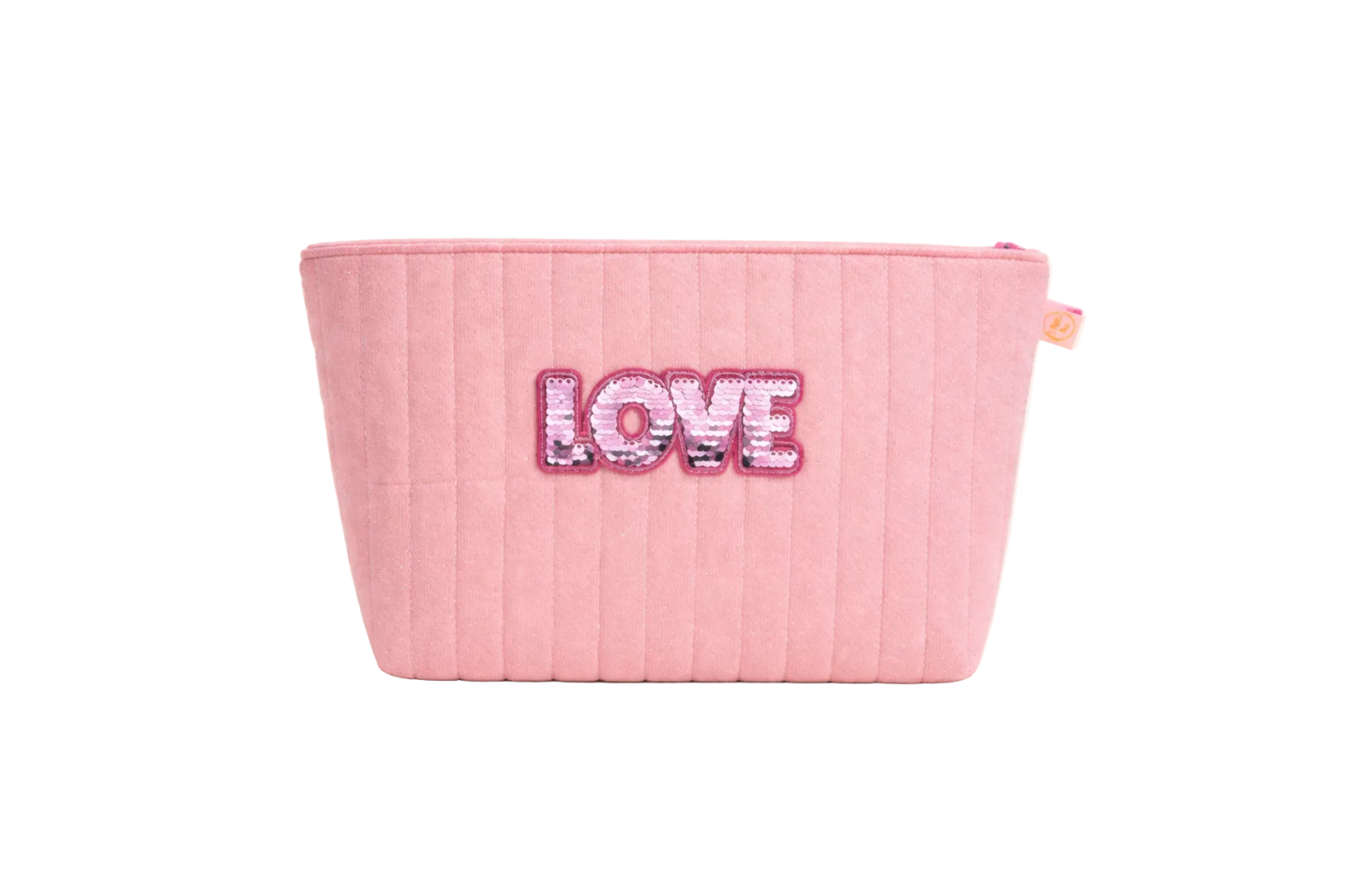Trousse de toilette velours rose petits brillants patch LOVE en sequins