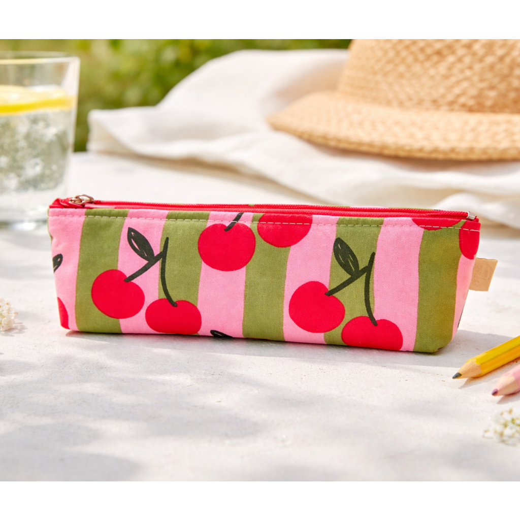 Trousse format école grosses rayures et cerises