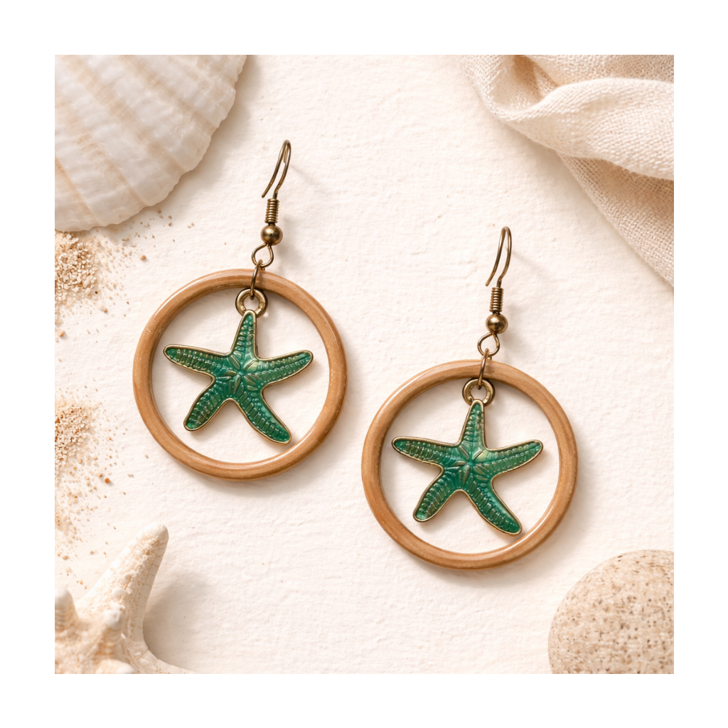 Boucles d'oreilles étoiles de mer et anneau