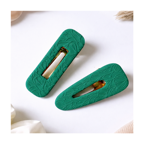 Barrettes vertes texturées