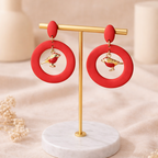 Boucles d'oreilles anneaux rouges et oiseaux