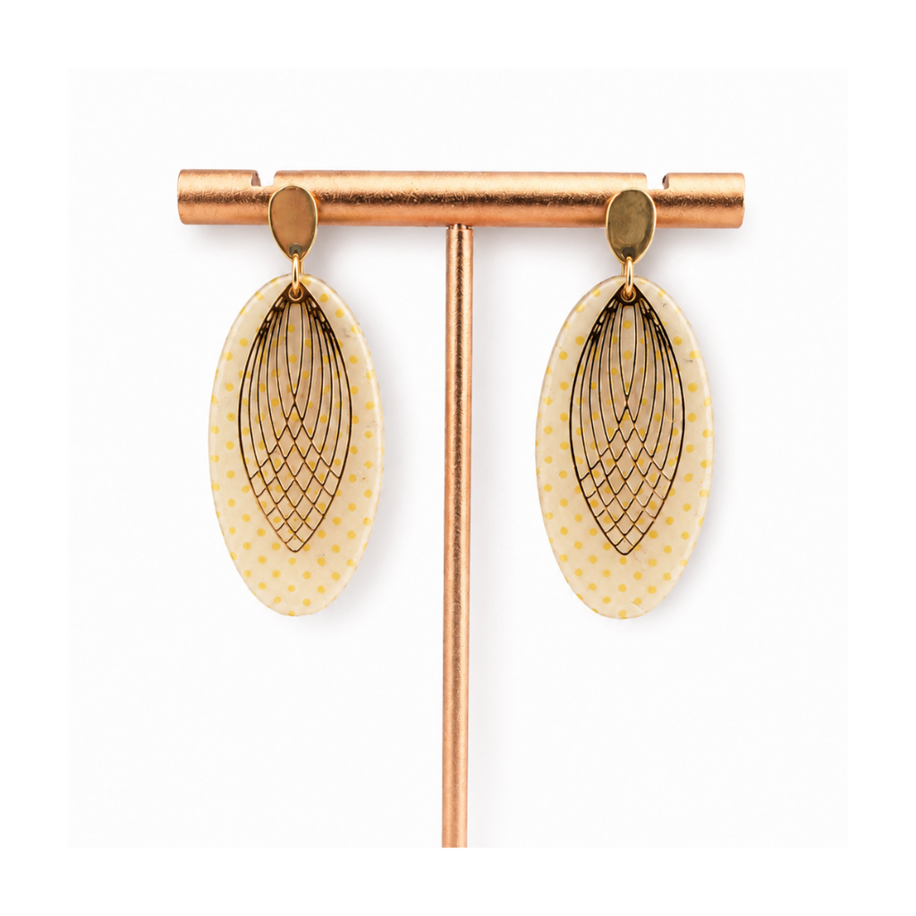 Boucles d'oreilles galets à pois et apprêt art déco