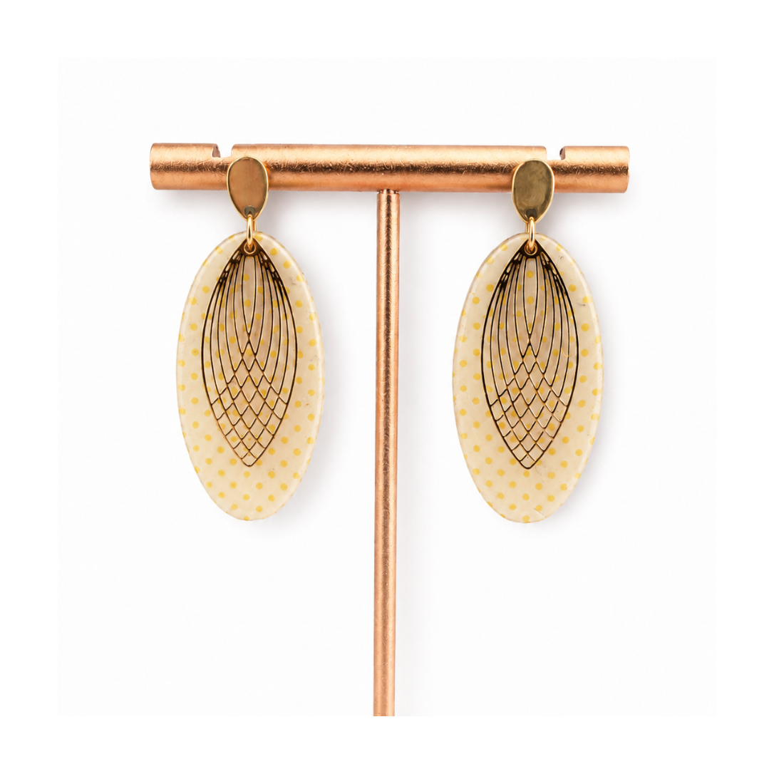 Boucles d'oreilles galets à pois et apprêt art déco