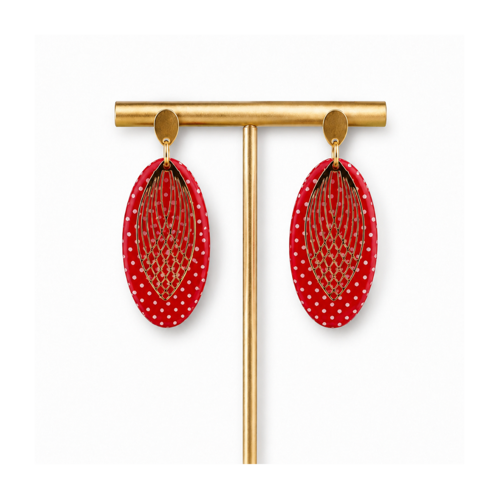 Boucles d'oreilles galets à pois et apprêt art déco