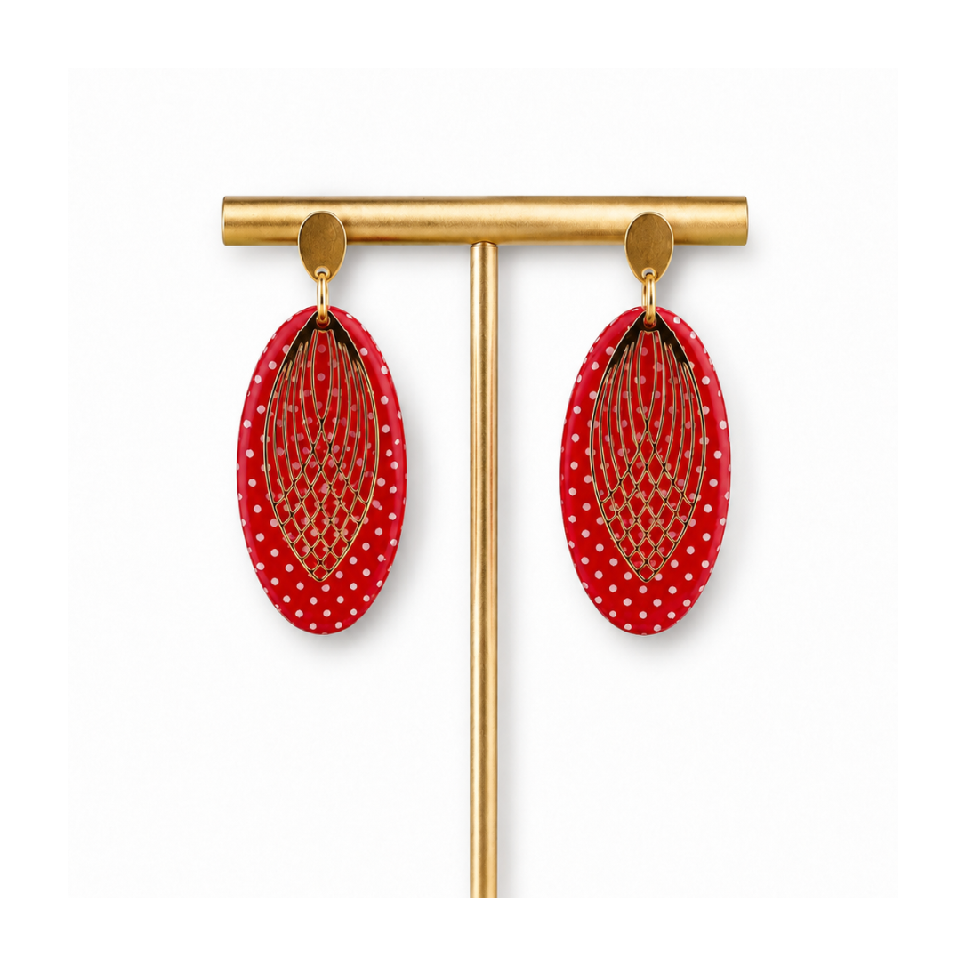 Boucles d'oreilles galets à pois et apprêt art déco