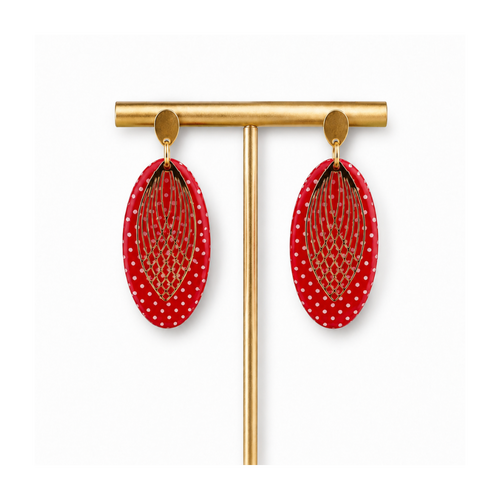 Boucles d'oreilles galets à pois et apprêt art déco