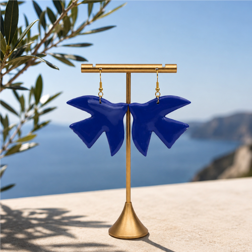 Boucles d'oreilles grands oiseaux bleus vernis