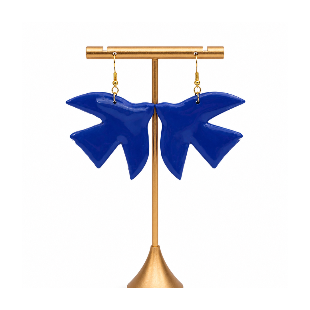 Boucles d'oreilles grands oiseaux bleus vernis
