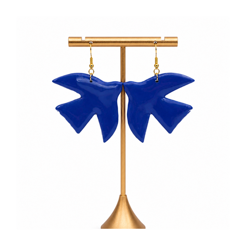 Boucles d'oreilles grands oiseaux bleus vernis