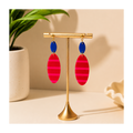 Boucles d'oreilles  rayures rouge et fluo pastille bleue