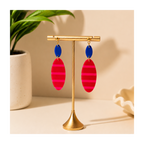 Boucles d'oreilles  rayures rouge et fluo pastille bleue