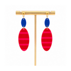 Boucles d'oreilles  rayures rouge et fluo pastille bleue