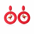 Boucles d'oreilles anneaux rouges et oiseaux