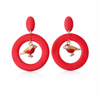 Boucles d'oreilles anneaux rouges et oiseaux