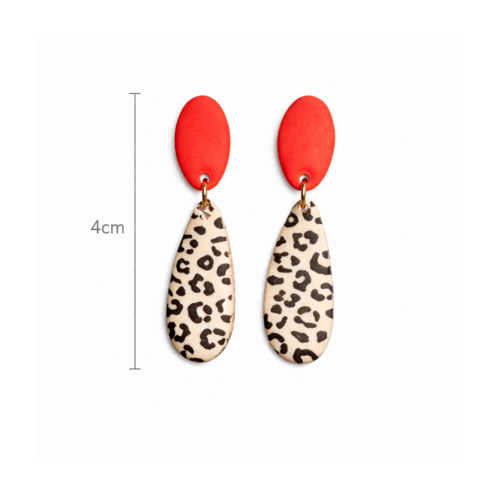 Boucles d'oreilles rouge et leopard