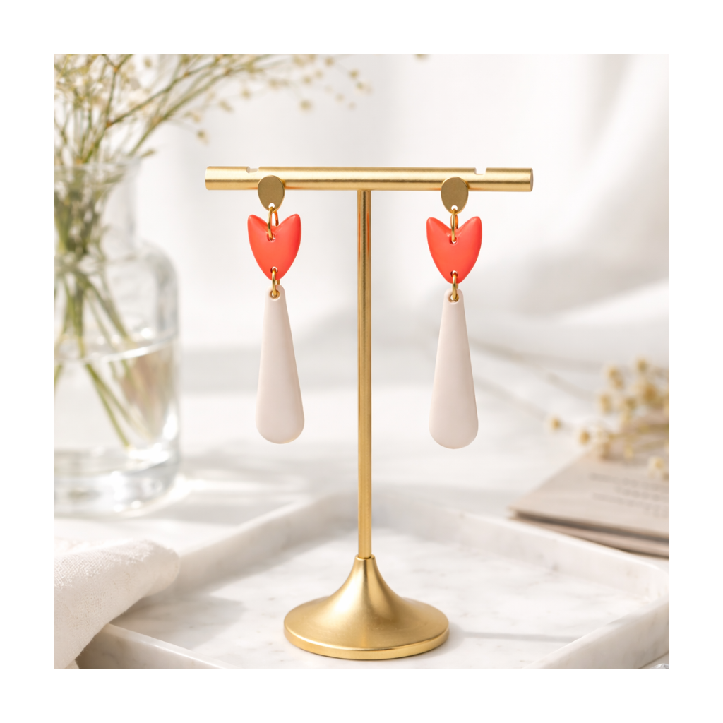 Boucles d'oreilles longues tulipe et goutte fluo