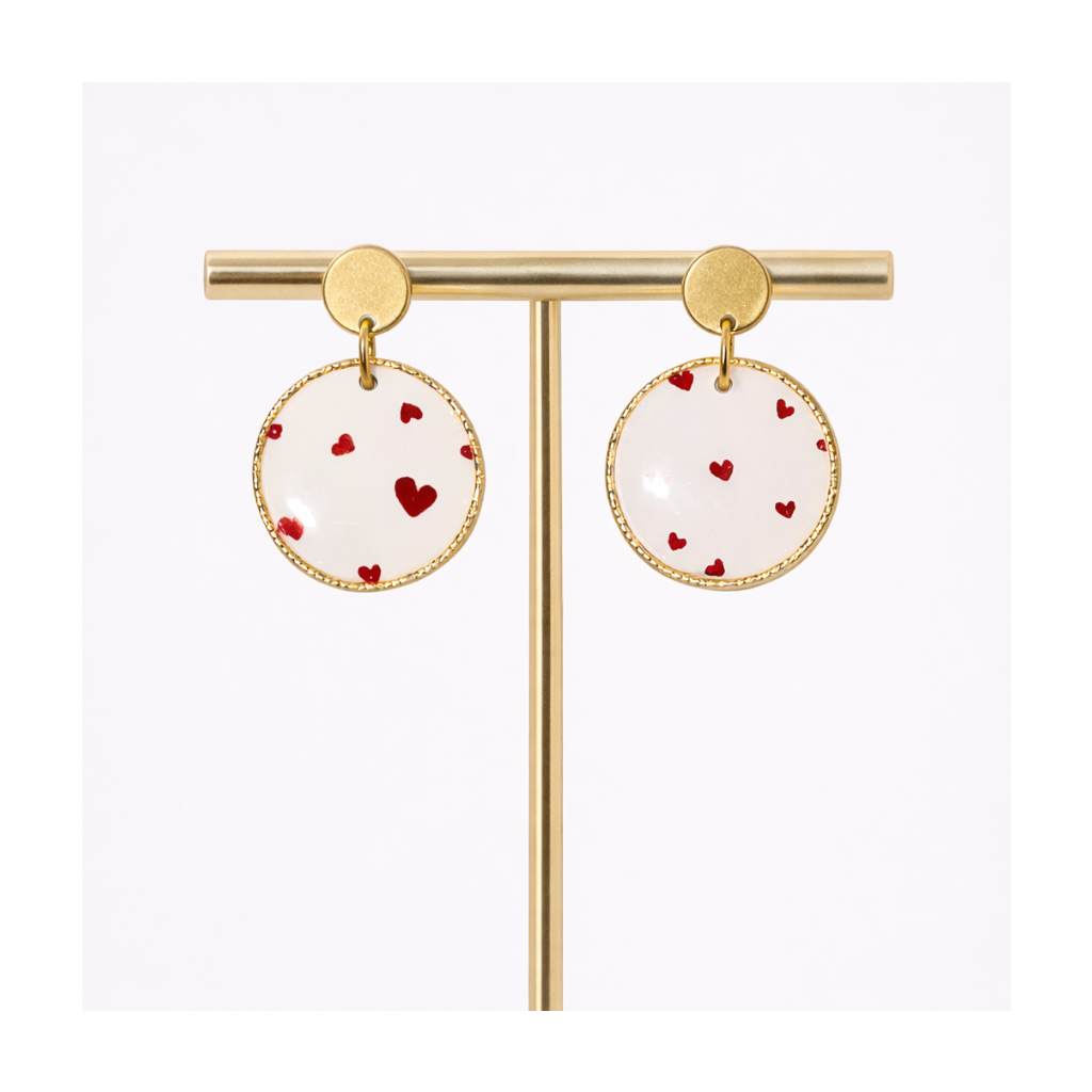 boucles d'oreilles ronde imprimé coeur
