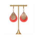 Boucles d'oreilles goutte corail fluo apprêt goutte dorée