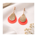 Boucles d'oreilles goutte corail fluo apprêt goutte dorée