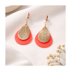 Boucles d'oreilles goutte corail fluo apprêt goutte dorée