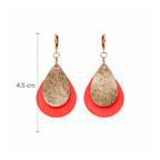 Boucles d'oreilles goutte corail fluo apprêt goutte dorée