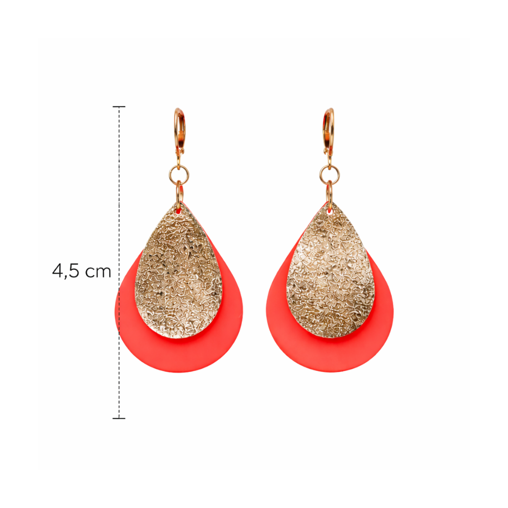 Boucles d'oreilles goutte corail fluo apprêt goutte dorée