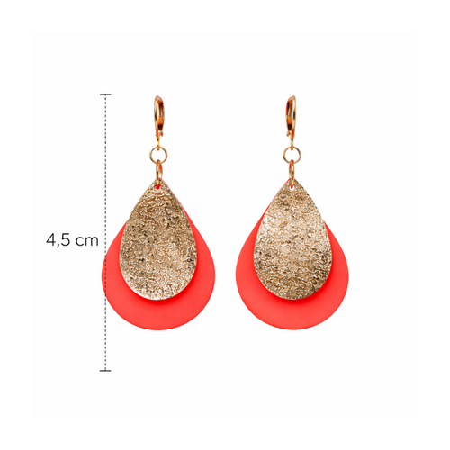 Boucles d'oreilles goutte corail fluo apprêt goutte dorée