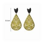 Boucles d'oreilles goutte verte en metal dentelé